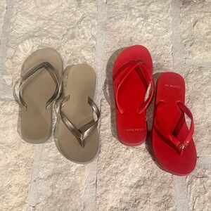 Authentic Tory Burch Red and Taupe Flip Flop Sandals